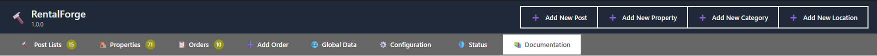 RentalForge Menu Overview