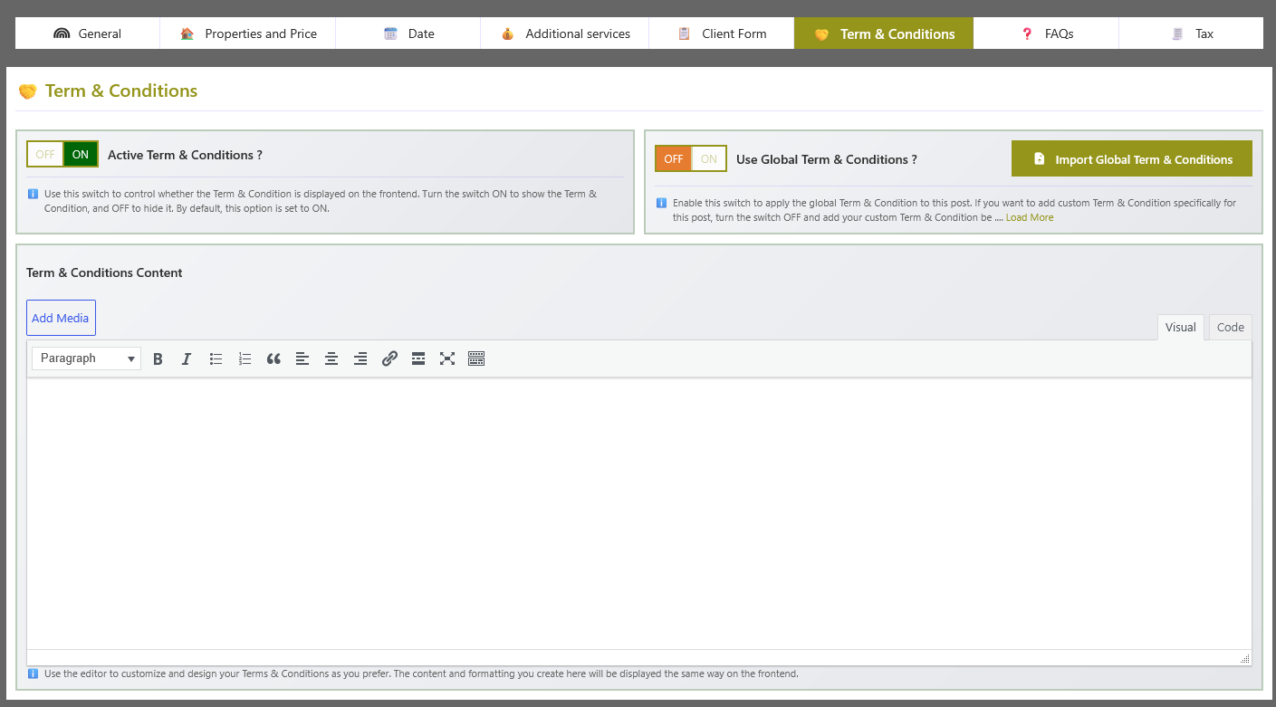 Terms & Conditions Configuration Overview